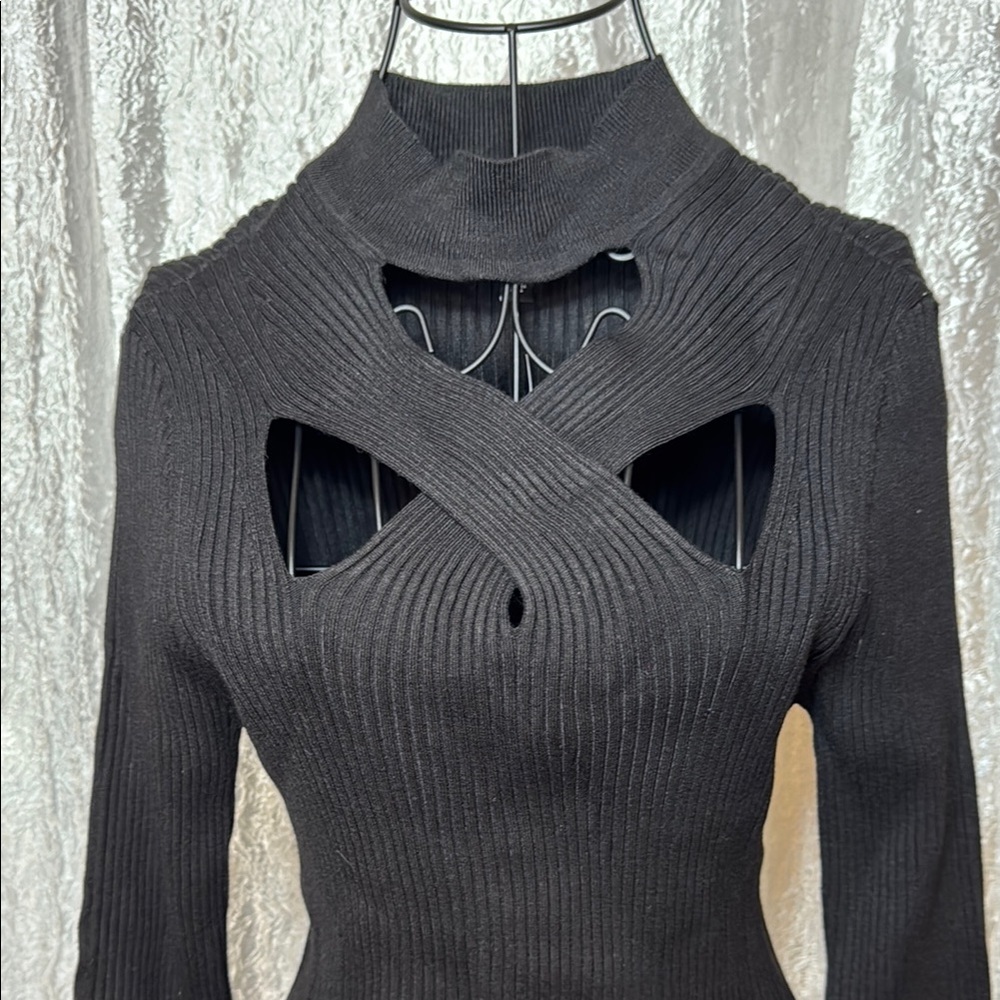 WHBM Black Ribbed Cutout Sweater